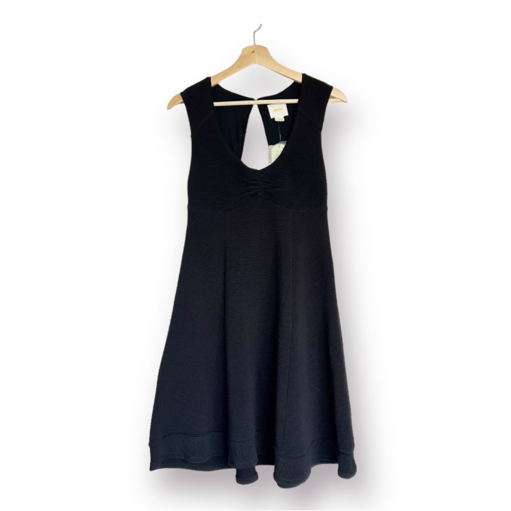 New MAEVE Anthropologie Black Textured Knit Fit and Flare Sleeveless Dress